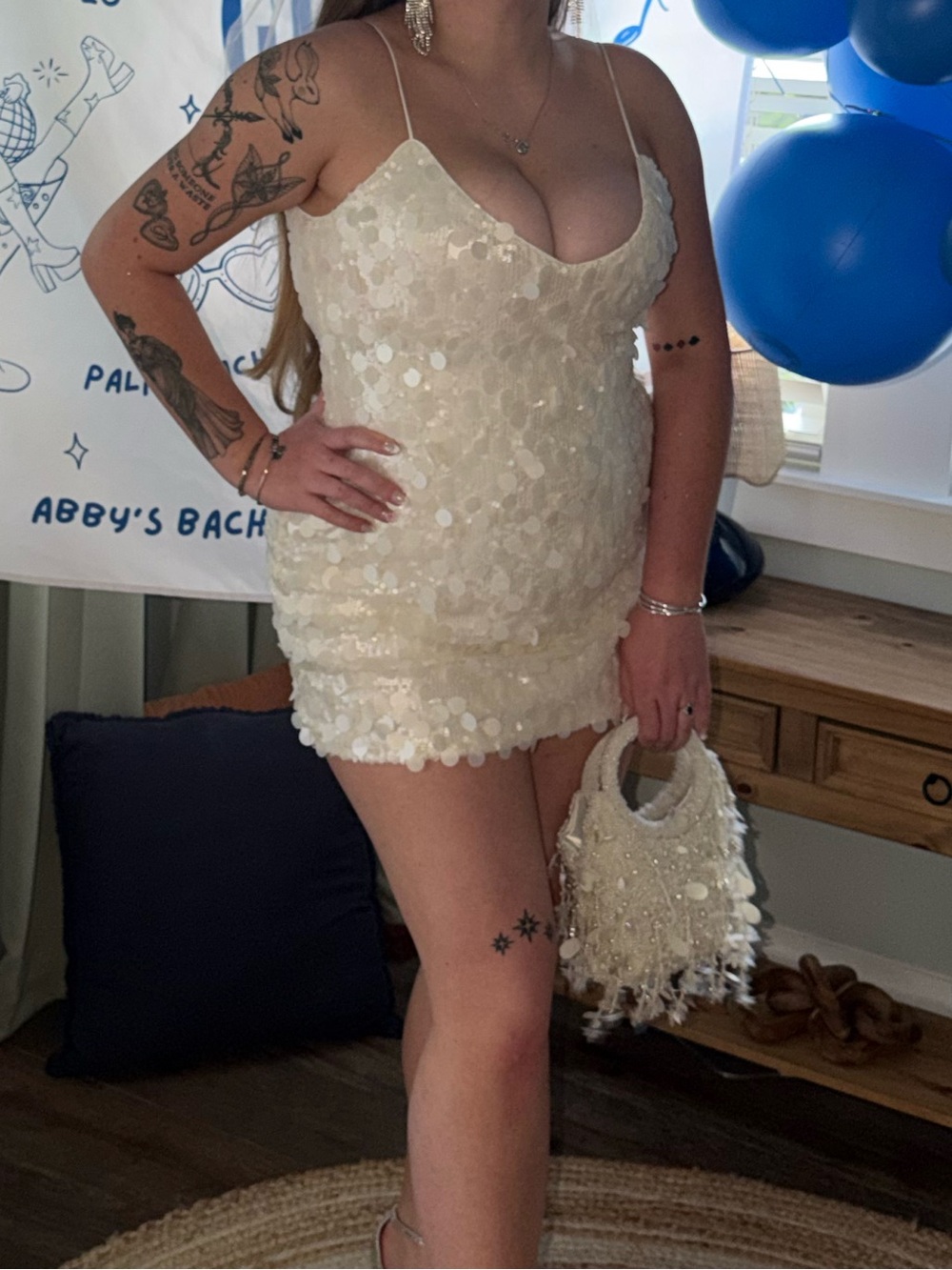 Meshki Cream Sequin Mini Dress